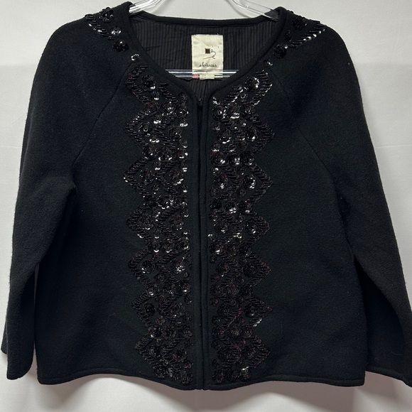 Elevenses Anthropologie Sequin Black Wool Crop Cardigan - Picture 1 of 6